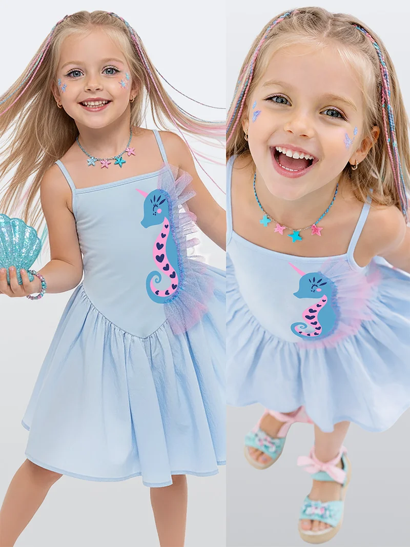 Denokids Girls Dress Blue Seahorse